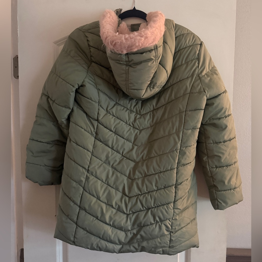 The Children's Place Green Puffer Jacket with Pink Lining